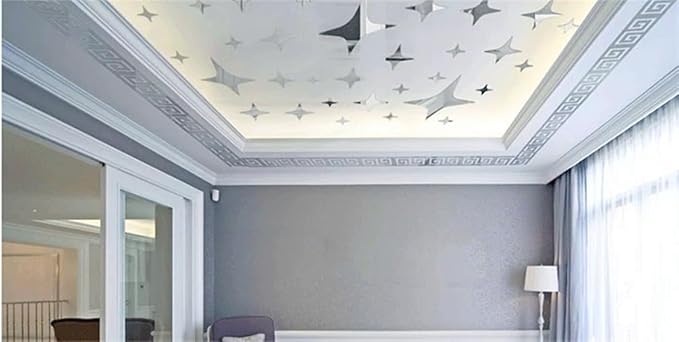 15 Pcs DIY Geometric Shape Acrylic Decorative Mirror Stickers Removable Adhesive Wall Mirror Décor for Living Room Home Background (Silver,3.15 * 7.87inches)