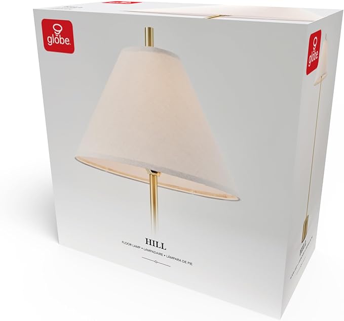 GLOBE Electric 61000060 60" Floor Lamp, Matte Brass Finish, Beige Linen Shade, Heavy Weighted Base, Rotary Switch on Shade, Modern Standing Light for Living Room, Home Office Accessories