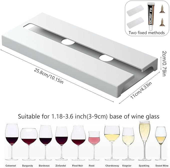 4 Pcs Wine Glass Holder Under Shelf or Cabinet Punch-free,Stemware Rack Glassware Drying Storage Hanger for Kitchen,Bar and Restaurant (White) 