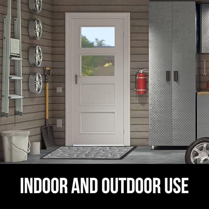 GORILLA GRIP 100% Waterproof All-Season WeatherMax Doormat 35x23, US Designed Natural Rubber, Stain and Fade Resistant, Low Profile Indoor Outdoor Door Mats, Easy Clean Patio Mat, Light Gray Bones