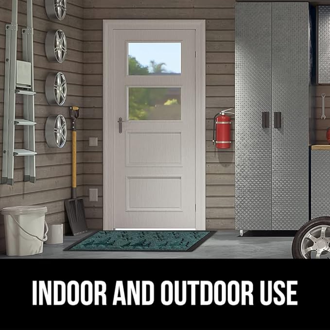 GORILLA GRIP 100% Waterproof All-Season WeatherMax Doormat, 47x35, US Designed Natural Rubber, Stain and Fade Resistant, Low Profile Indoor Outdoor Door Mats, Easy Clean Patio Mat, Green Snowscape