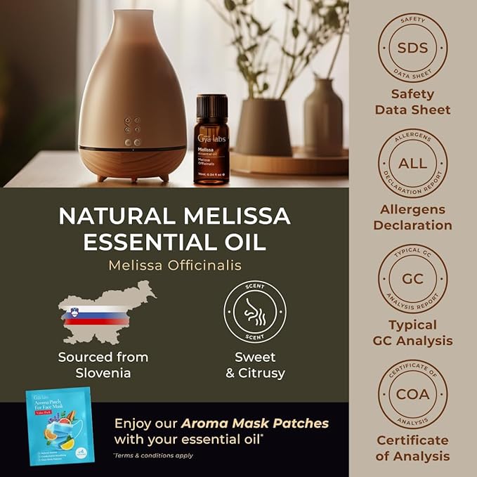 Gya Labs Melissa Essential Oil - 0.34 Fl Oz - 100% Pure Natural Melissa Oil for Candle Making Scent