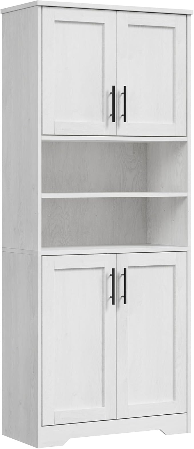 GarveeHome 67" Tall Storage Cabinet, Tall Bathroom Cabinet with 4 Doors and Adjustable Shelves, Freestanding Kitchen Pantry Cabinets, Cupboard for Living Room, Dining Room, Antique White