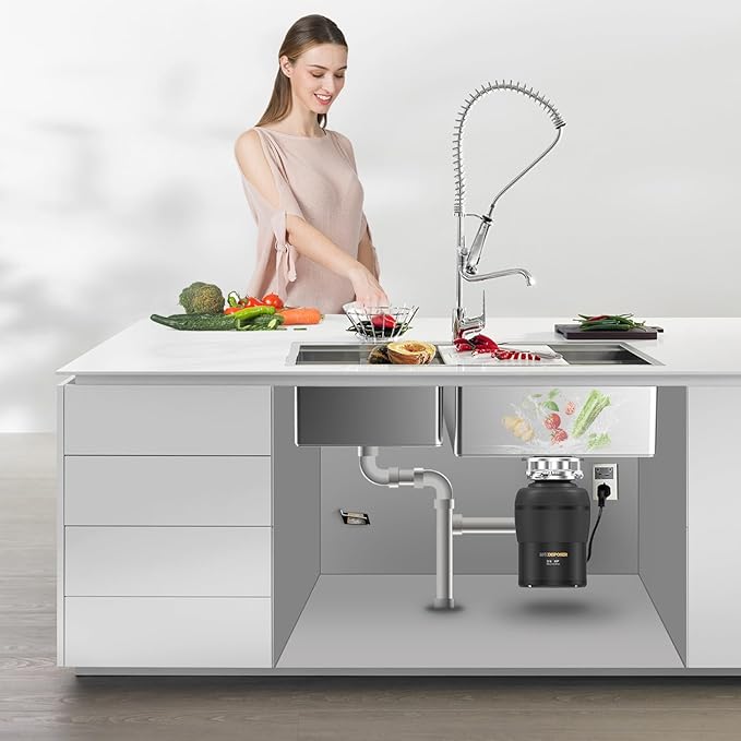 Garbage Disposal 3/4 HP for Kitchen sink Quiet with Stopper Power Cord, Easy install, Continuous Feed Food Waste Disposer Stainless Steel Grind 0.75 Horsepower AC Motor Unit (MAX-4)