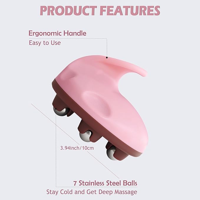 Lymphatic Massage Roller for Cellulite Remover Body Sculpting - Handheld Cellulite Massage Tool for Body Bloat Blood Circulation Lymphatic Drainage Pink