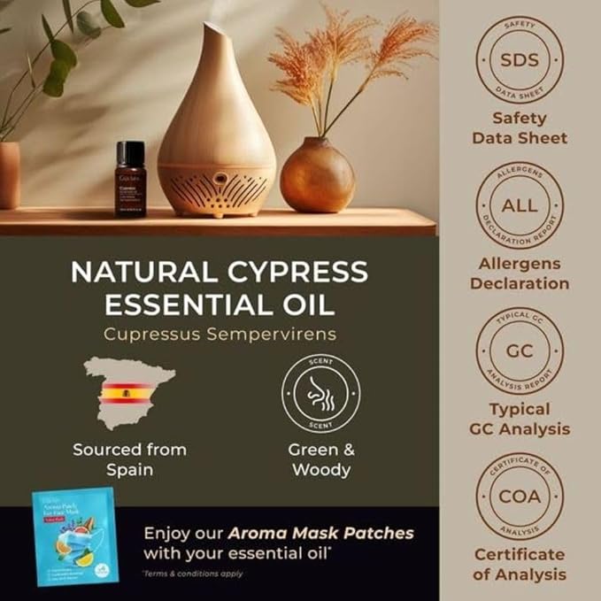 Gya Labs Cypress Essential Oil for Diffuser - 0.34 Fl Oz - 100% Pure Natural Cypress Oil for Aromatherapy & Candle Making Scent