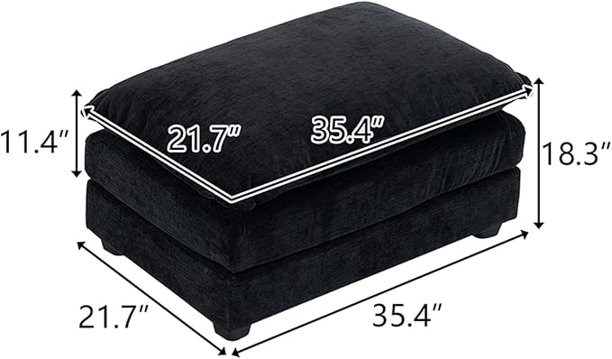 Karl home Modular Ottoman for Sectional Sofa, Chenille Comfy Upholstered Furniture for Living Room, Apartment, Studio, Office, (Ottoman, Black)