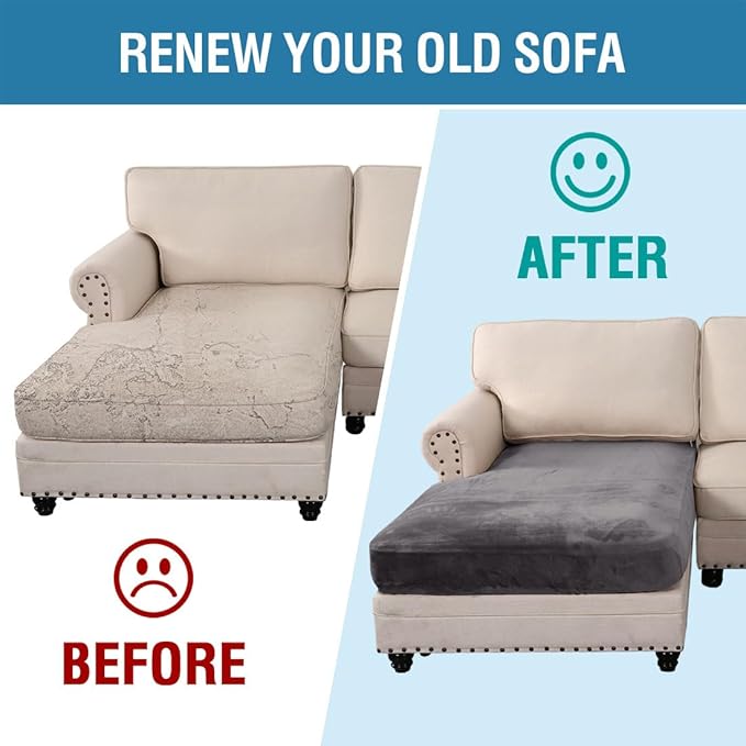 H.VERSAILTEX Velvet Stretch Individual Chaise Cover Sectional Couch Covers for L Shaped Sofa Both Left/Right Furniture Protector Seat Cushion Sofa Cover (1 Piece Chaise Cover, Grey)