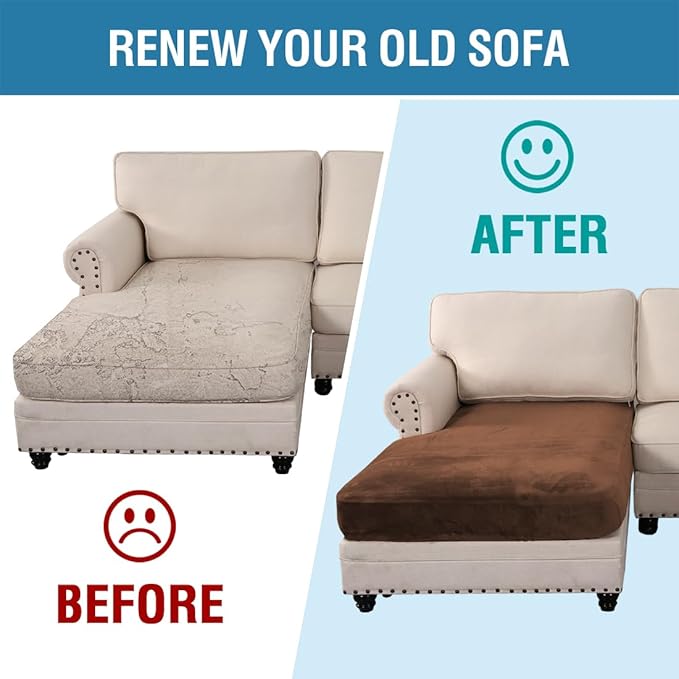 H.VERSAILTEX Velvet Stretch Individual Chaise Cover Sectional Couch Covers for L Shaped Sofa Both Left/Right Furniture Protector Seat Cushion Sofa Cover (1 Piece Chaise Cover, Caramel)