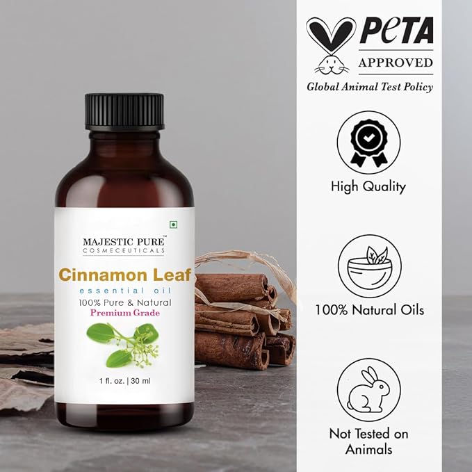Majestic Pure Cinnamon Essential Oil with Glass Dropper - 1 Fl Oz - 100% Pure and Natural Cinnamon Oil - Premium Grade Essential Oils for Diffuser, Aromatherapy, Soap and Candle Making