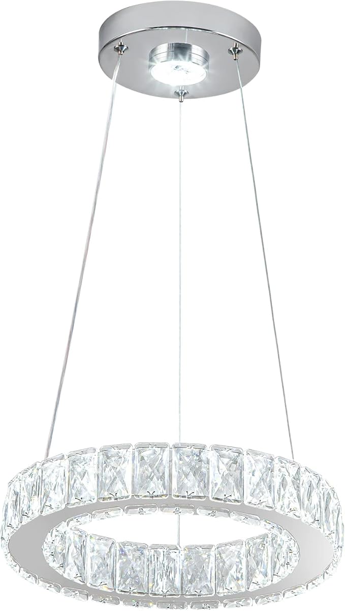 11.8" Crystal Chandelier LED Round Flush Mount Ceiling Light Fixture Modern Hanging Pendant Lighting Mini Ring Chandeliers for Dining Room Kitchen Island Hallway Bathroom (Cool White)