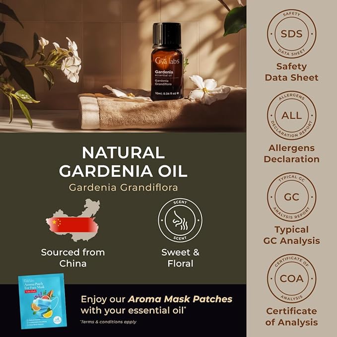 Gya Labs Gardenia Essential Oil for Diffuser - 0.34 Fl Oz - 100% Pure Natural Gardenia Oil for Skin, Aromatherapy & Candle Making Scent