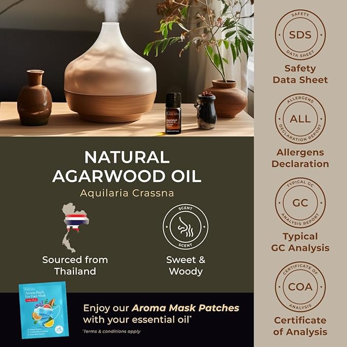 Gya Labs Agarwood Essential Oils for Diffusers - 0.34 Fl Oz - 100% Pure Natural Agarwood Oils for Skin, Massage Candle Making Scent