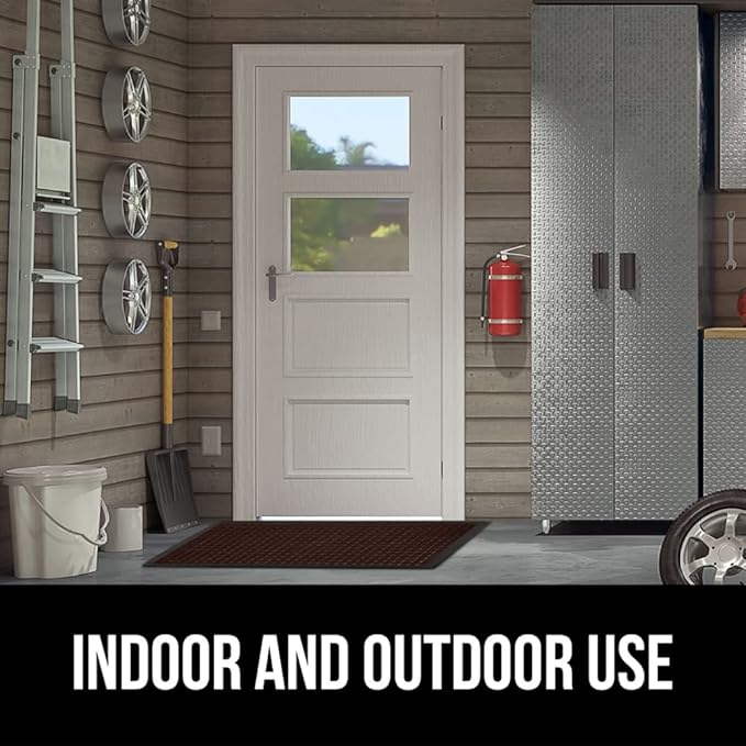 GORILLA GRIP 100% Waterproof All-Season WeatherMax Doormat, 60x24, US Designed Natural Rubber, Stain and Fade Resistant, Low Profile Indoor Outdoor Door Mats, Easy Clean Patio Mat, Coffee Squares