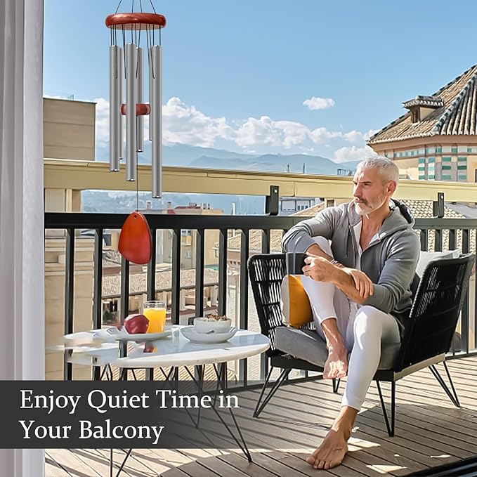 28" Wind Chime for Mothers Day, Decorative Wind Chimes for Outside, Memorial Windchimes Remembrance Gift for Women Mom Grandma, Metal Wind Chimes Outdoor Decor for Garden Patio Zen(Grey)