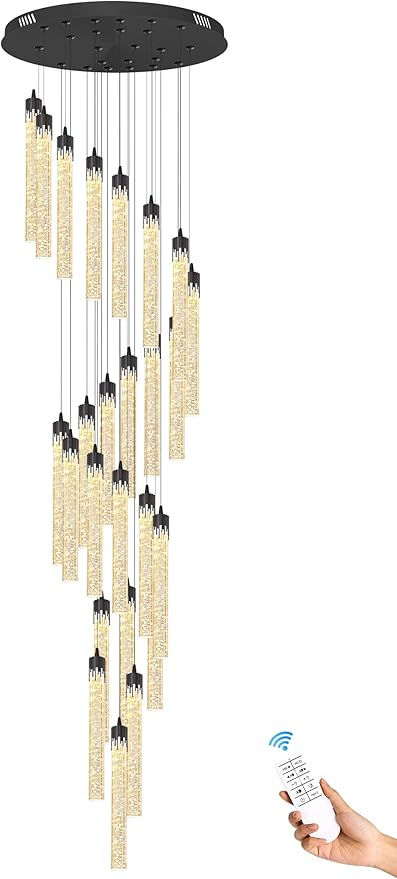 H150'' Modern Chandelier Modern Led Chandeliers Foyer Chandelier Stairs Large Chandelier Adjustable Black Chandeliers Pendant Lighting Fixture Hanging Ceiling Light