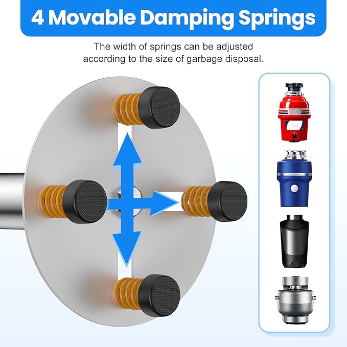 Garbage Disposal Support, Adjustable Spring Shock Absorber Bracket (5.91-7.87 inches), Holds Up tp 440lbs, Stainless Steel Noise Reduction Installation Kit