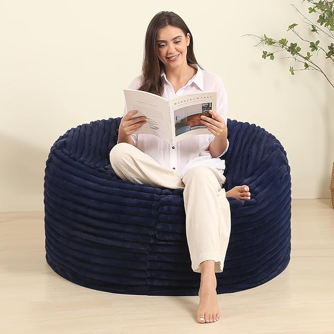 Memory Foam Bean Bag Chair for Adults/Teens, Bean Bag Sofa with Fluffy Removable Cover, for Living Room Bedroom, 3FT Blue