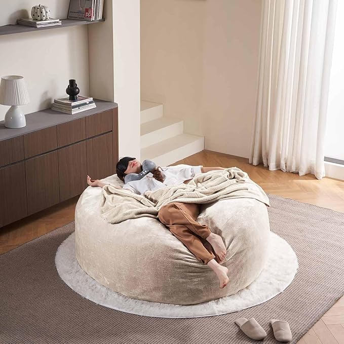 6FT,Oversized Bean Bag Chairs for Adults,Giant beanbag with Filler Included,Fluffy Memory Foam,Soft and Comfy Corduroy Fabric,Gaming Chairs Suitable for Living Room and Bedroom (Apricot, 6 Foot)