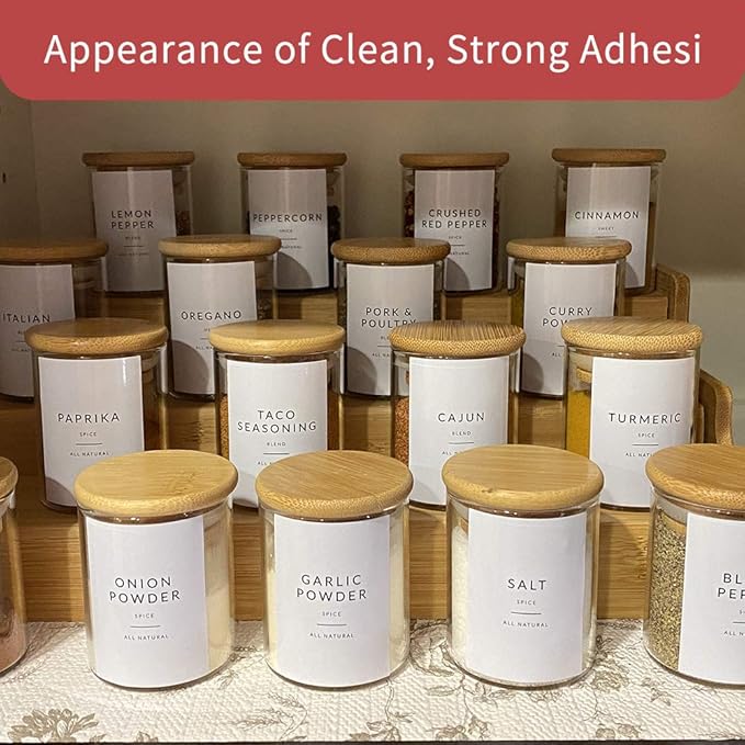 Glass Spice Jars with Bamboo Lids - 20 Pcs Thicken(2.4mm) 6oz Airtight Seasoning Containers with 131 Waterproof Minimalist Spice labels Preprinted - Small herb Jars for Pantry Organization and Storage