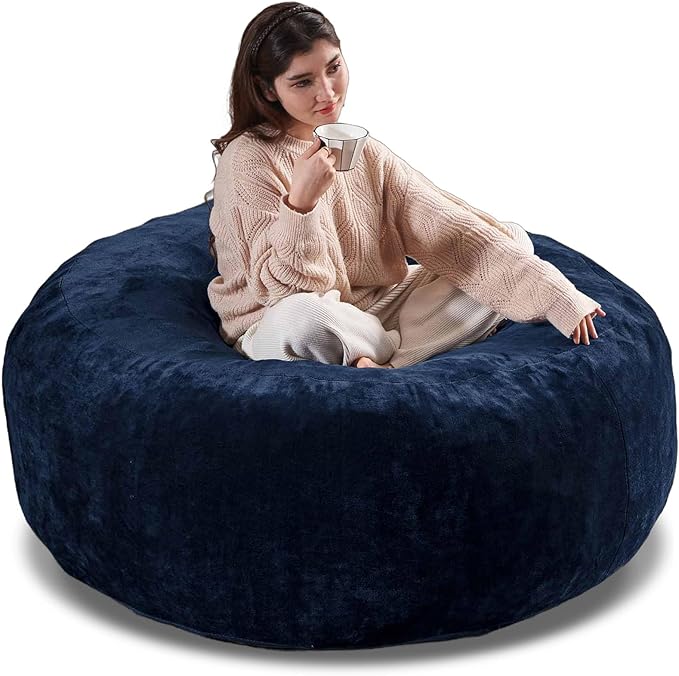 5FT,Big Bean Bag Chairs for Adults,Large beanbag with Filler Included,Memory Foam Material,Easy to Clean and Washable Corduroy Fabric,Suitable for Living Room and Bedroom (Blue, 5 Foot)