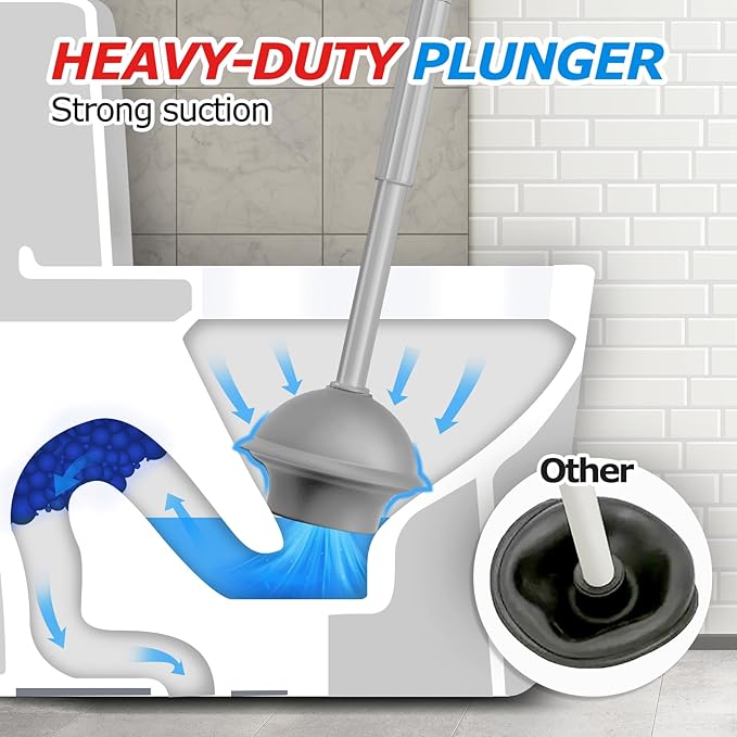 2Pack 2 in 1 Toilet Brush and Plunger Set, Extended Handle Plunger,Toilet Bowl Brush Plunger Set,Bathroom Cleaning Tools ,Toilet Brush Plunger Combo,Cleaning Brush,Cleaning Supplies(Dark Grey)