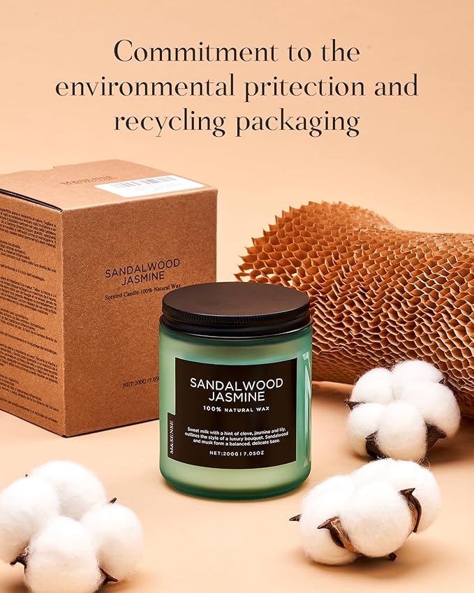 M&SENSE Sandalwood Jasmine Scented Candles, Natural Soy Wax Best Smelling Candle 7.05oz 50 Hour Burning,Floral Non Toxic Single Cotton Wick Aromatherapy Gifts for Women Friend