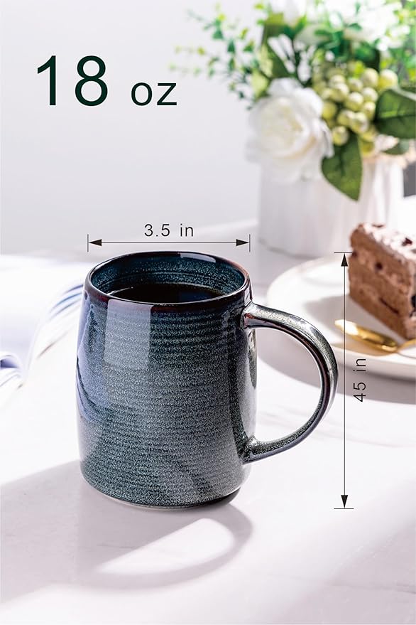 GBHOME Large Coffee Mugs Set of 4, 18oz Handmade Ceramic Coffee Mugs Set with Gradient color for Latte/Tea/Beer/Hot Cocoa, Dishwasher & Microwave Safe, Space blue