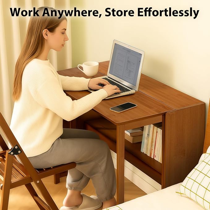 31.5" Bamboo Folding Desk,Space-Saving Computer Desk for Small Spaces, Foldable Study Table for Bedroom, Home Office, Dorm, Apartment(Brown