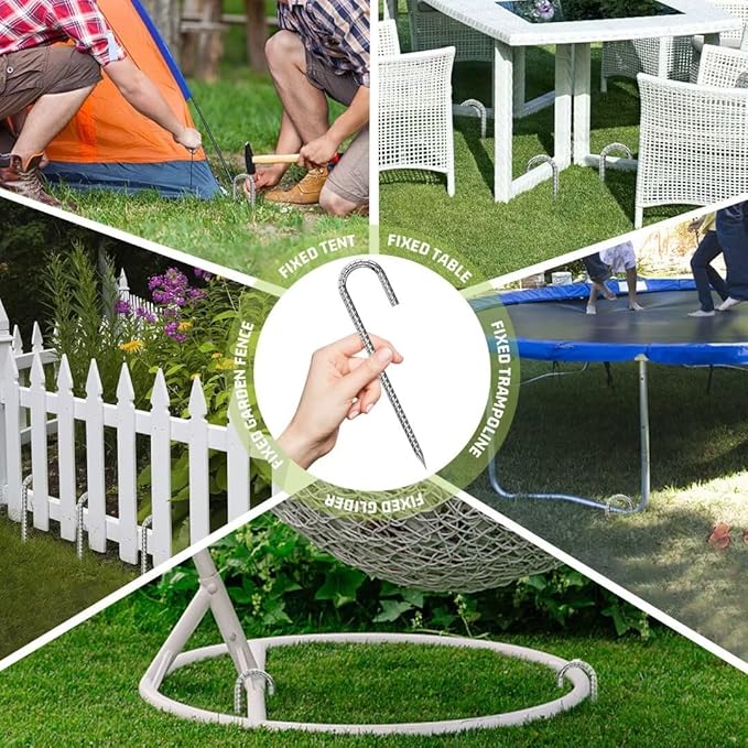 Ground-Stakes-Heavy-Duty-12 inch, J-Hook Rebar Stakes Galvanized Anti-Rust 6pcs Garden Stakes Metal Ground Anchors for Garden Dog Fence Chicken Coop Christmas Decorations Deer Fence