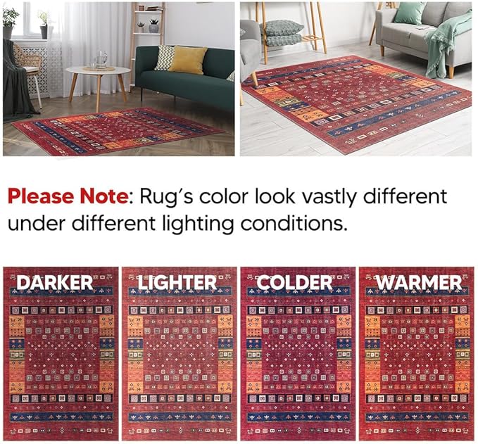 Keen Home Design 9x12 Rug - Machine Washable Area Rug with Non-Slip Backing, Ideal for Living Room, Dining Room, Bedroom - Vintage, Easy Clean, Durable, Low Pile Rug - (9' x 12')