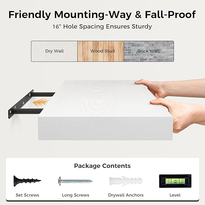 Fun Memories 30 Inch Floating Shelves White, 12 Inch Deep Floating Shelf for Books, 30 x 12 x 2 Deep & Thicked Wall Shelves for Bathroom, Living Room, Kitchen, Set of 1