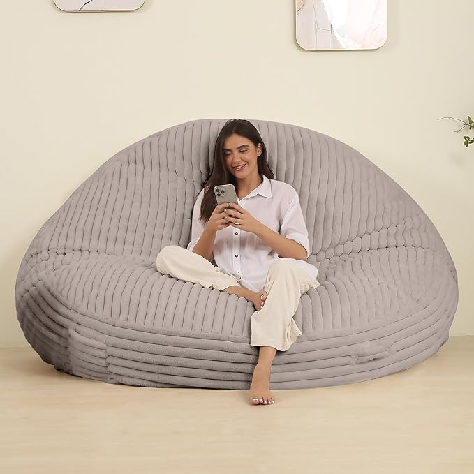 Memory Foam Bean Bag Chair, Bean Bag Bed with Fluffy Removable Cover, for Living Room Bedroom, 6FT Grey