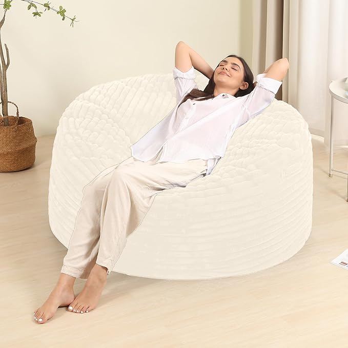 Memory Foam Bean Bag Chair for Adults/Teens, Bean Bag Sofa with Fluffy Removable Cover, for Living Room Bedroom, 4FT White