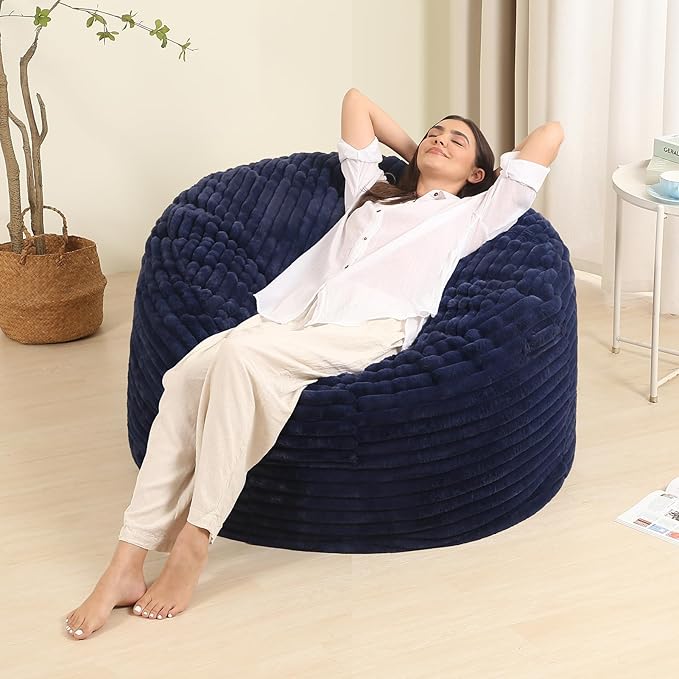 Memory Foam Bean Bag Chair for Adults/Teens, Bean Bag Sofa with Fluffy Removable Cover, for Living Room Bedroom, 3FT Blue