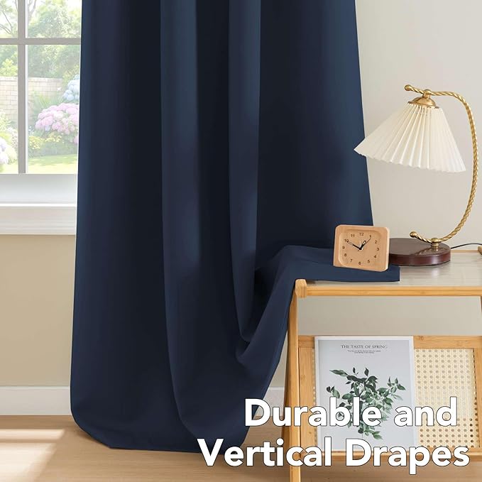 H.VERSAILTEX Ultra Thick and Soft Blackout Curtains for Bedroom, Room Darkening Thermal Insulated Extra Long Curtains/Drapes, Privacy Curtain Panels (52 Inch by 108 Inch, Navy Blue, 2 Panels)