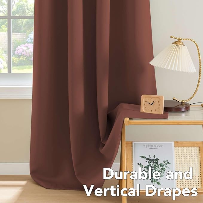 H.VERSAILTEX Blackout Curtains for Bedroom Thermal Insulated Room Darkening Living Room Curtains 63 Inch Long Grommet Privacy Protection Window Curtain Panels/Drapes for Nursery, 2 Panels, Rust