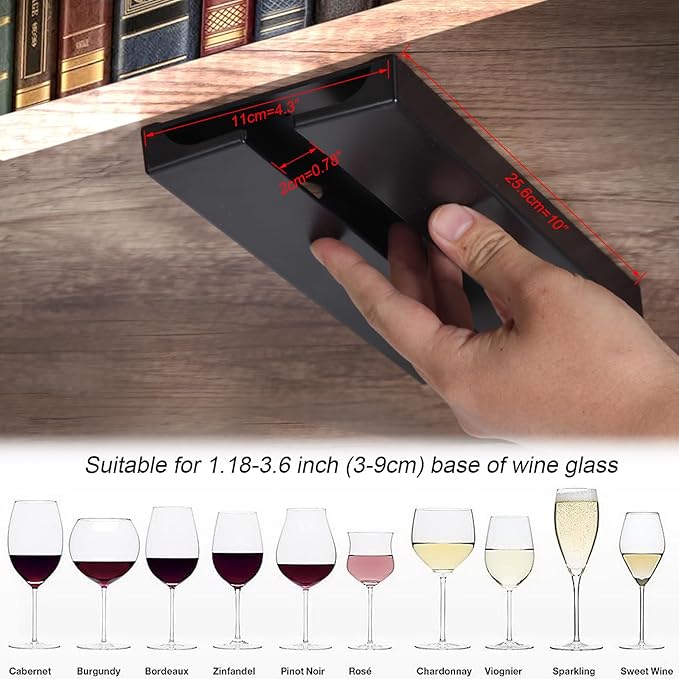 2Pcs Wine Glass Holder,Stemware Rack Plastic Punch-free Hanging Under Cabinet for Bar,Kitchen and Restaurant (black)