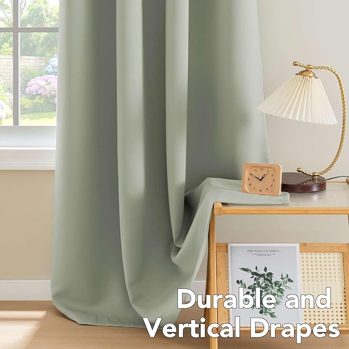 H.VERSAILTEX Blackout Curtains for Bedroom Thermal Insulated Room Darkening Living Room Curtains 84 Inch Long Grommet Privacy Protection Window Curtain Panels/Drapes for Nursery,2 Panels,Light Sage