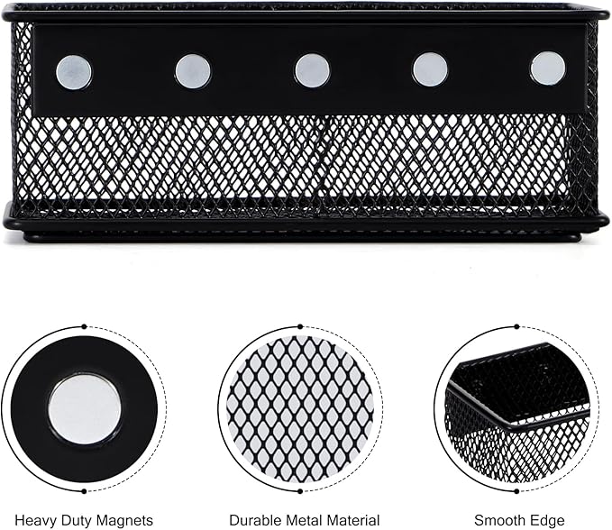 6.29'' × 2.28'' × 2.48 Black Magnetic Basket for Refrigerator Magnetic Pen Holder Locker Organizer for Home Office Accessories Magnetic Basket for Whiteboard,Set of 2
