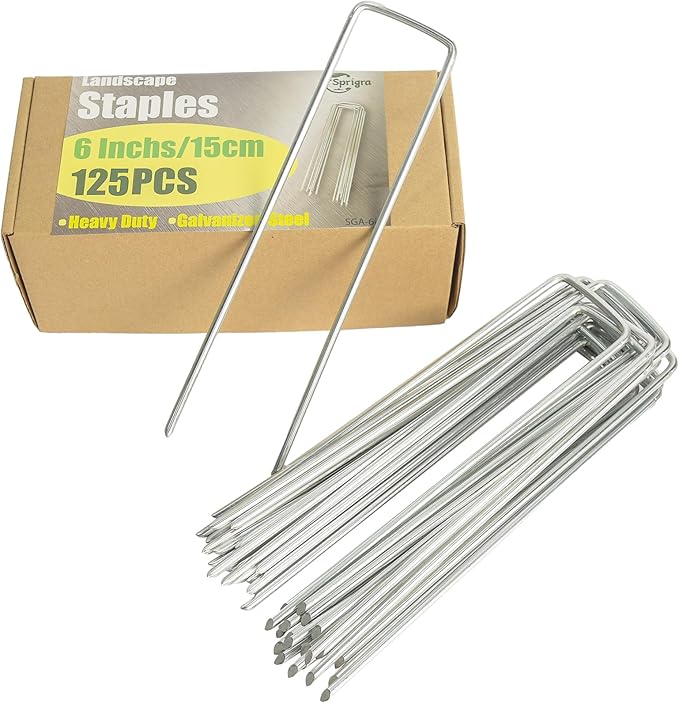 6 Inch Landscape Staples, More Thicker Heavy Duty 8 Gauge Galvanized Landscape Stakes, 125 Packs Garden Staples for Lawns, Weed Barriers, and Landscape Fabrics, Irrigation Hose, Tent Pegs 