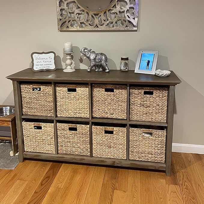 12x12x12 Storage Cube, Water Hyacinth Storage Baskets, Wicker Storage Baskets for Shelves, Woven Baskets for Storage, Square Wicker Storage Basket for Bedroom, Living Room (4 Packs 12x12in)