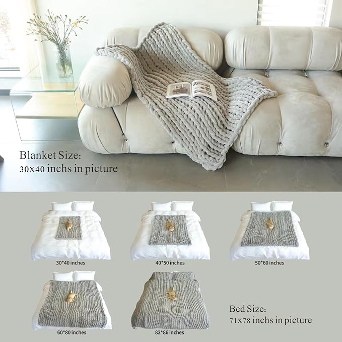 Maetoow Chenille Chunky Knit Blanket Throw (30×40 Inch), Handmade Warm & Cozy Blanket Couch, Bed, Home Decor, Soft Breathable Fleece Banket, Christmas Thick and Giant Yarn Throws, Cream