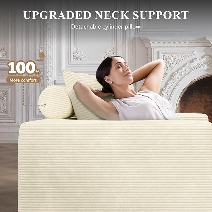 Modular Sectional Sofa with L-Shape Chaise,Cloud Sectional Modern Sleeper Couch with Deep Seat,Sponge Compression Sofas No Assembly Required (Beige-Corduroy Fabric) 1pcs