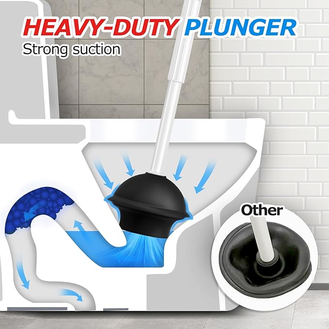 2Pack 2 in 1 Toilet Brush and Plunger Set, Extended Handle Plunger,Toilet Bowl Brush Plunger Set,Bathroom Cleaning Tools ,Toilet Brush Plunger Combo,Cleaning Brush,Cleaning Supplies(White)