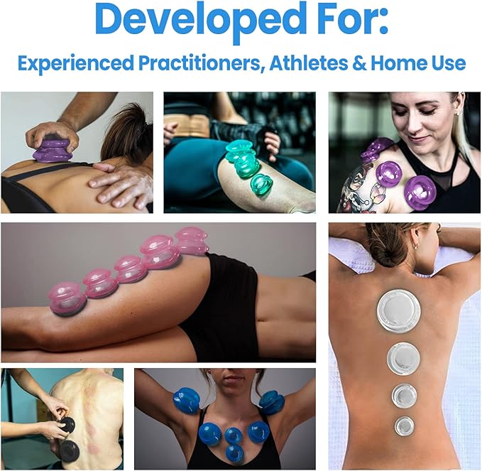 Lure Essentials Edge Silicone Cupping Set, Cupping Kit for Massage Therapy, Long Lasting Cups for Professional & Home Use, Body Sculpt Cup for Cellulite, Ultra Transparent Blue (8 Count)