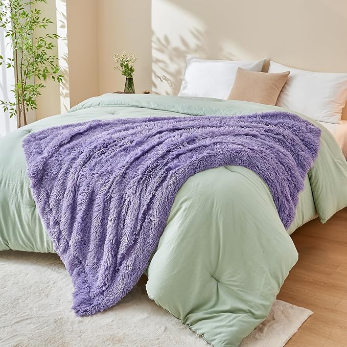 GONAAP Fuzzy Faux Fur Throw Blanket Twin Size Lavender Super Soft Cozy Plush Fuzzy Shaggy Blanket for Couch Sofa Bed (Lavender, Twin(60"x80"))