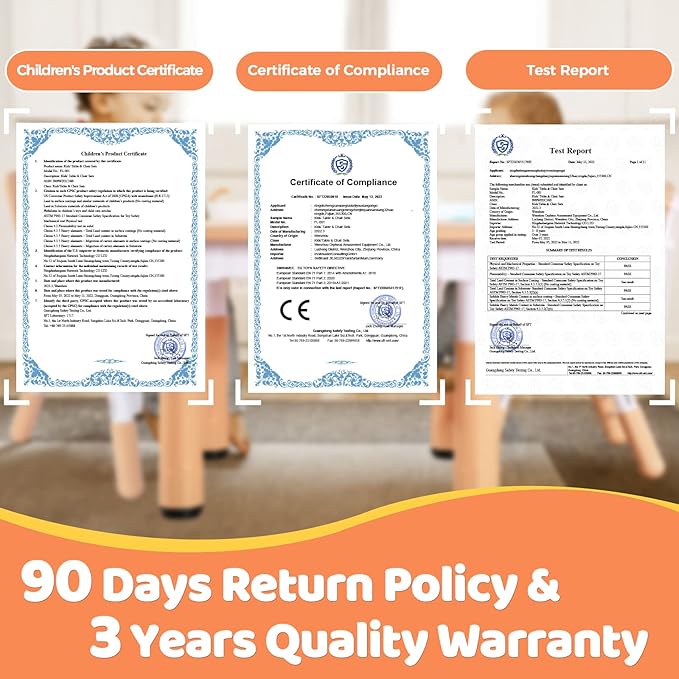 FUNLIO Kids Table and 4 Chairs Set, Height Adjustable Toddler Table and Chair Set for Ages 3-8, Easy to Wipe Arts & Crafts Table, for Classrooms/Daycares/Homes, CPC & CE Approved(5-Piece Set)