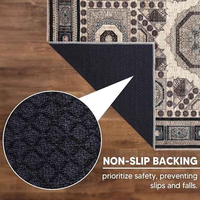 Keen Home Design 9x12 Rug - Machine Washable Area Rug with Non-Slip Backing, Ideal for Living Room, Dining Room, Bedroom - Vintage, Easy Clean, Durable, Low Pile Rug - (9' x 12')