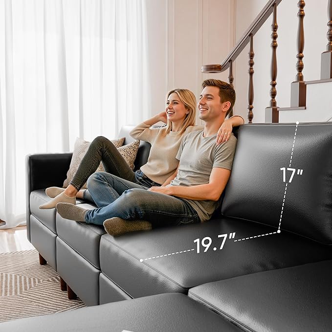 118.5" Oversized Modular Sectional Sofa, Faux Leather 6 Seater U Shaped Couch with Movable Ottoman and Storage Seat with Reversible Chaise Deep Seat for Living Room Black